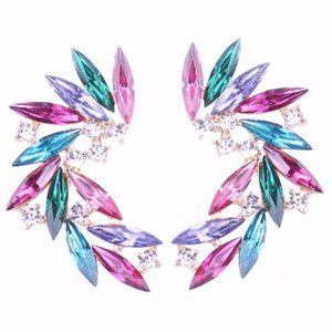 Angel wings multicolor pink, purple, green rhinestone stud statement earrings
